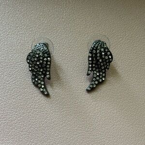 Black Rhinestone Wing Earrings